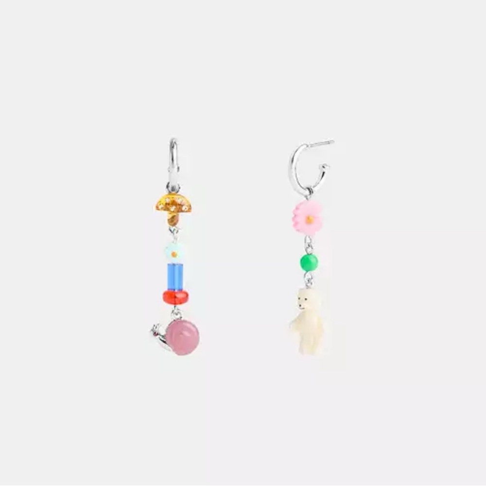 Coach Mushroom And Teddy Bear Linear Earrings NWT !!!